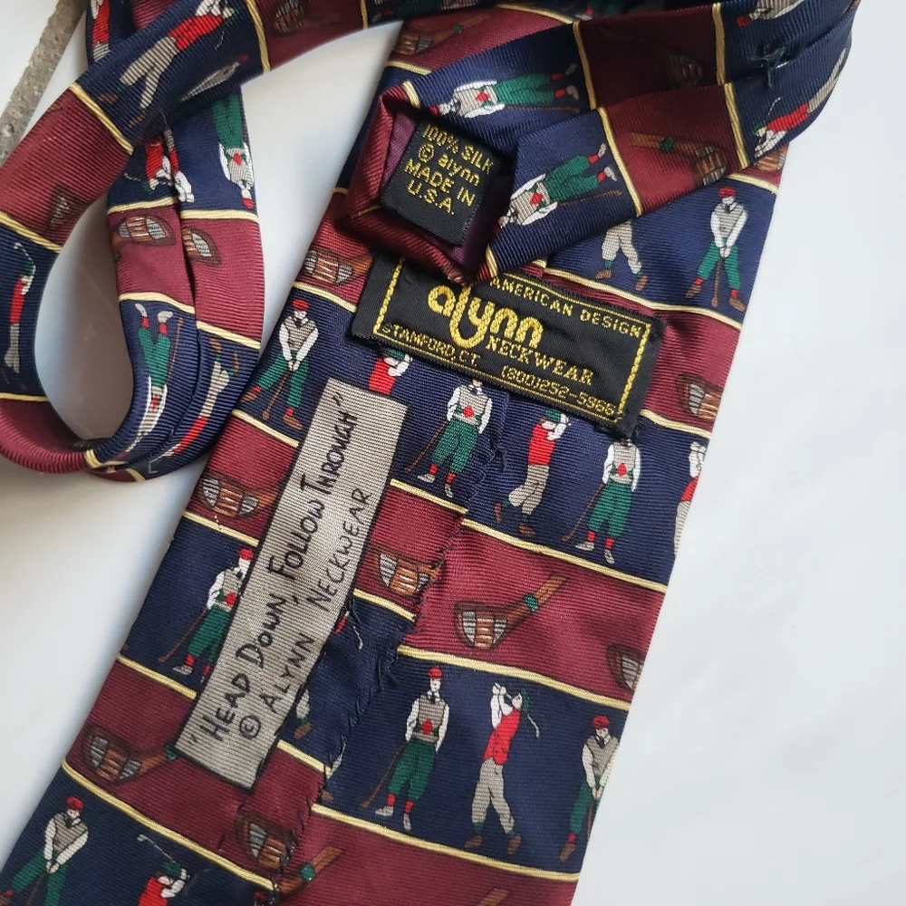 Lot 2 silk‎ neck ties neckwear golf stamps red NWT
